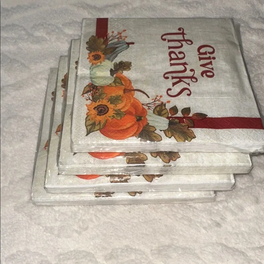 Greenbrier Give Thanks Thanksgiving Square Shaped Napkins 24 x 4 packs
